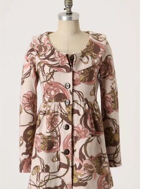 Anthropologie GUINEVERE Floral Kirklees Sweater Coat Cardigan Sweatercoat XS